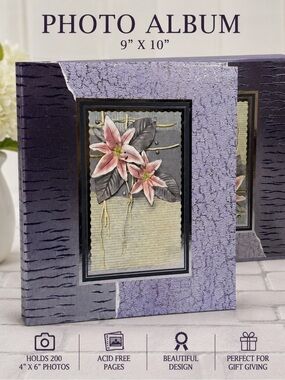 Decorative Purple Floral Photo Album 9x10 Holds 200 Photos with box